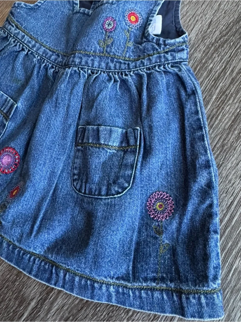 Vintage Gymboree Jean Flower Embroidered Dress Size 0-3 Months